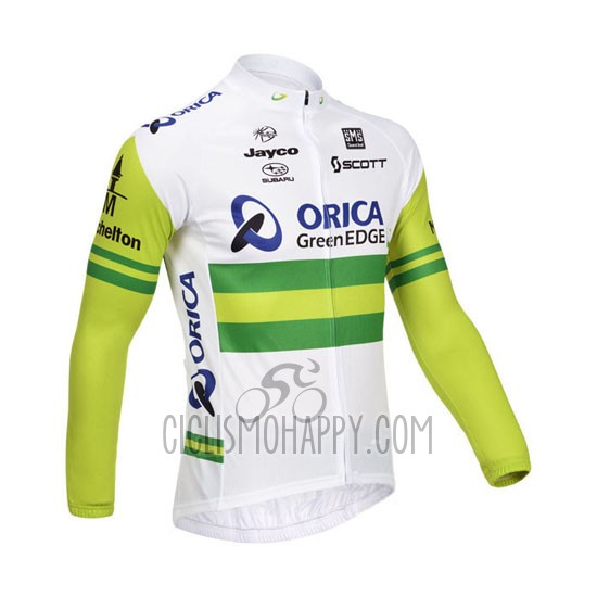 Orica GreenEDGE Cycling Jersey Bib Tight 2013 Long Sleeve White and Green